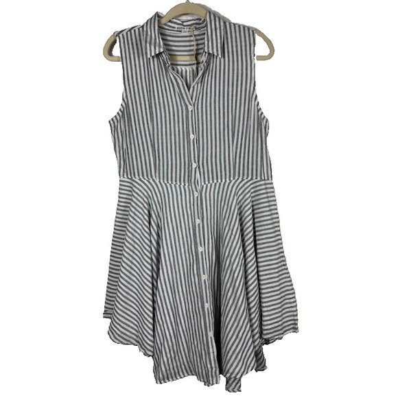 Moral Fiber Fit & Flare Dress Womens XL White & Gray Striped Sleeveless Button‎ - Picture 1 of 9